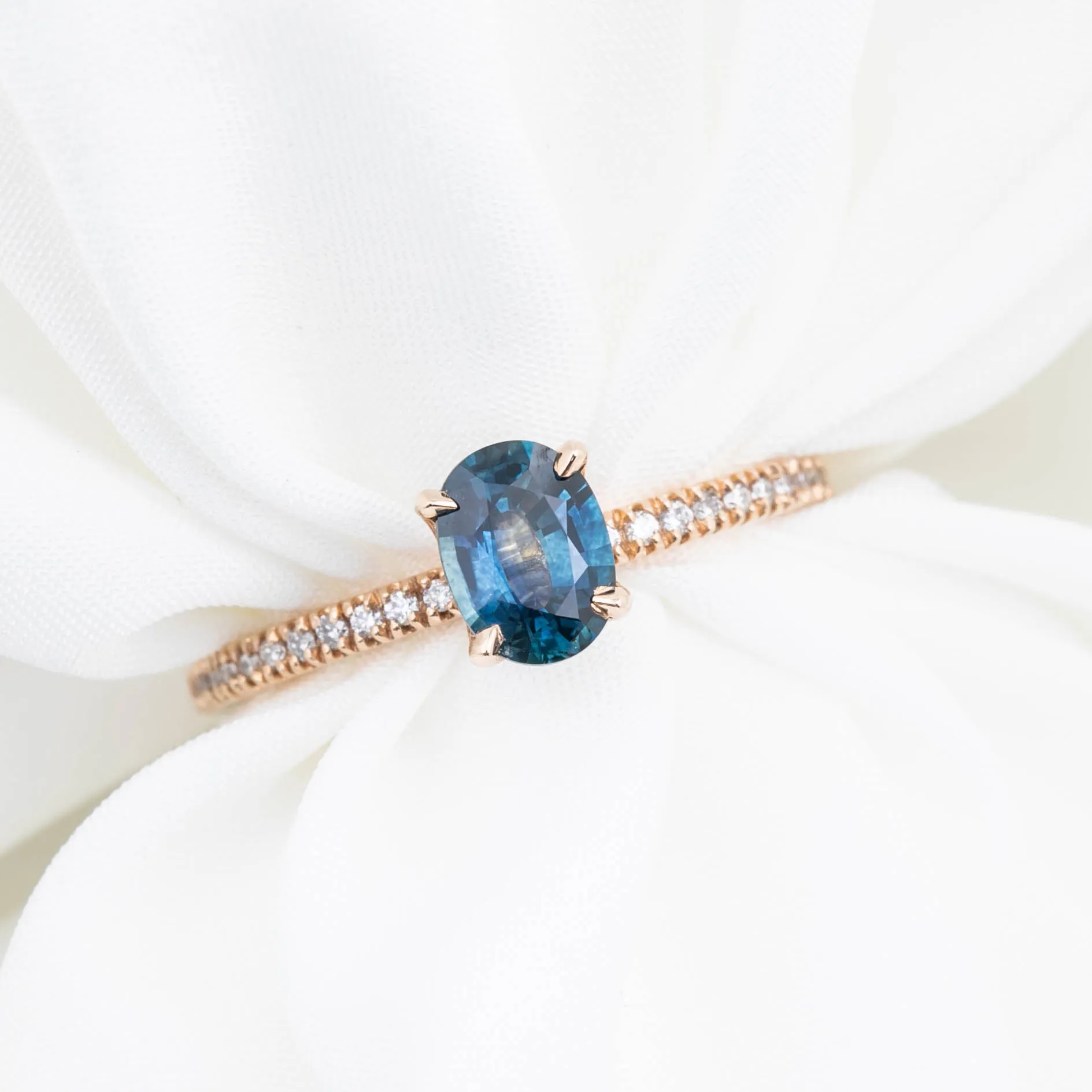 Maria Ring 0.9ct Blue Green Montana Sapphire, 14K Rose Gold (One of a kind)