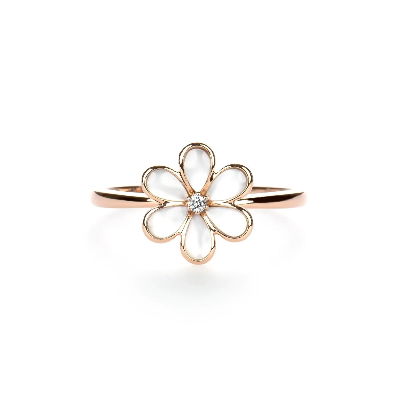 Mother of Pearl Flower with Diamond Center Ring