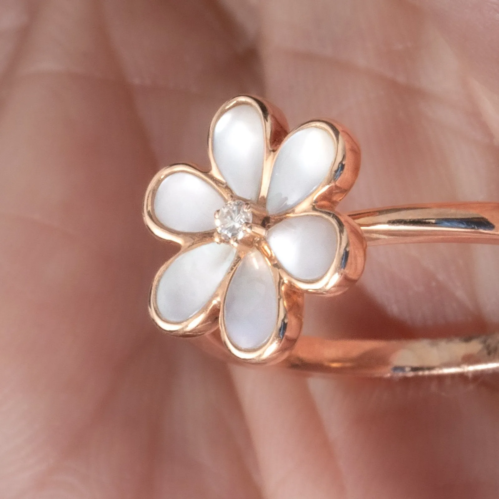 Mother of Pearl Flower with Diamond Center Ring