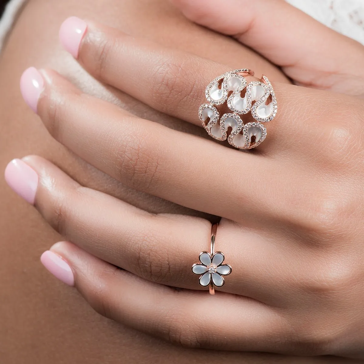 Mother of Pearl Flower with Diamond Center Ring