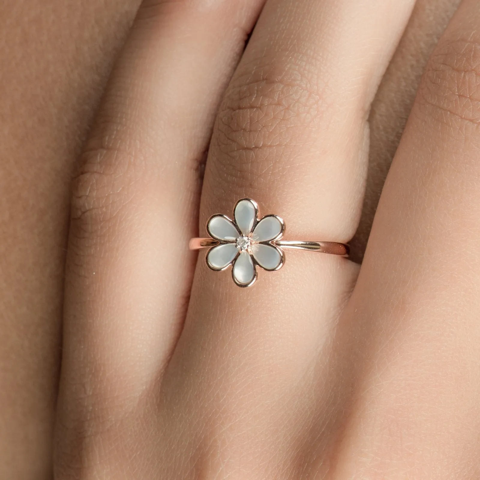 Mother of Pearl Flower with Diamond Center Ring