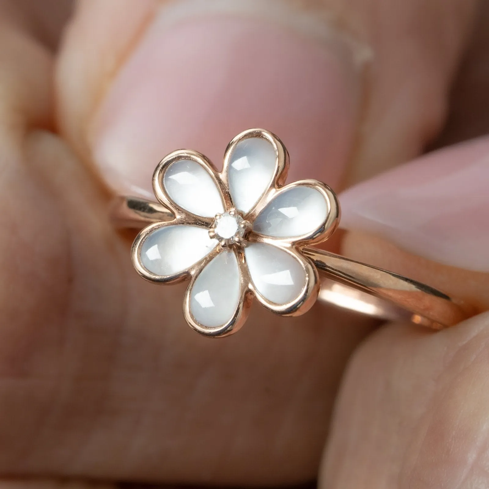 Mother of Pearl Flower with Diamond Center Ring