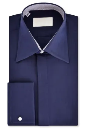 Navy Ribbed Forward Point Collar Shirt