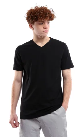 O178026 V-Neck Short Sleeves Black Basic Tee