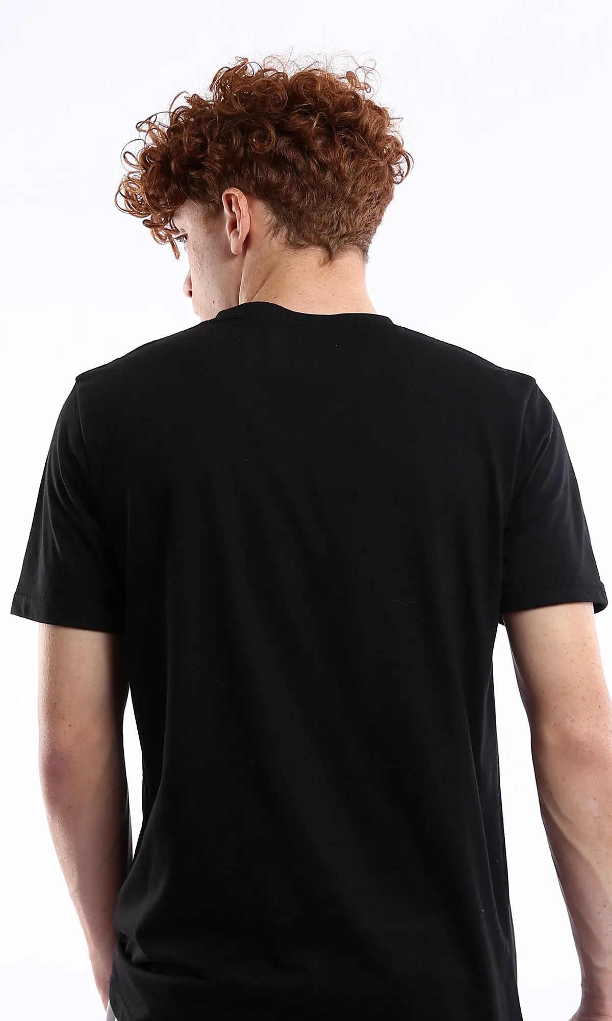 O178026 V-Neck Short Sleeves Black Basic Tee