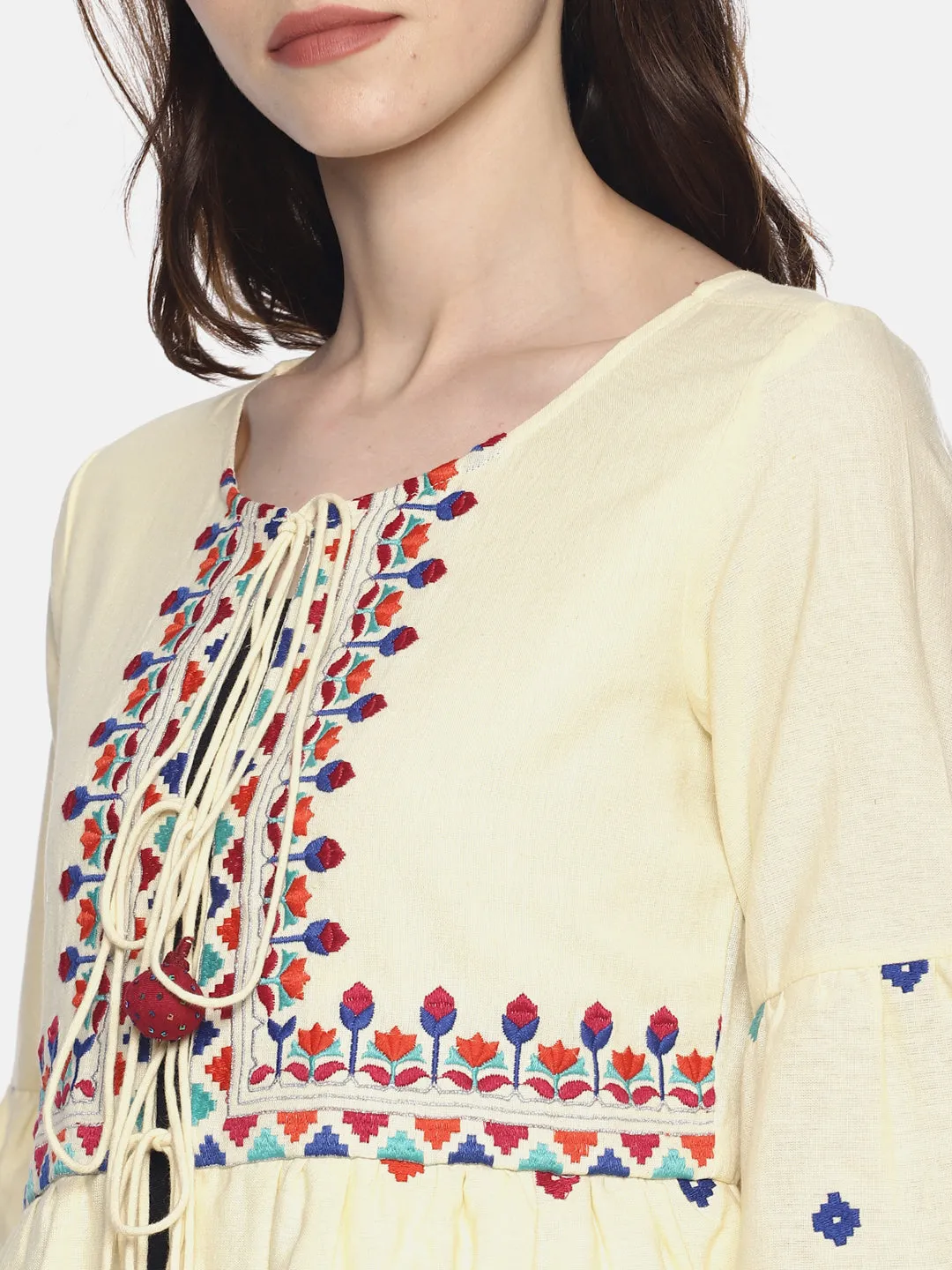 Off White Organic Cotton Shrug With Embroidery