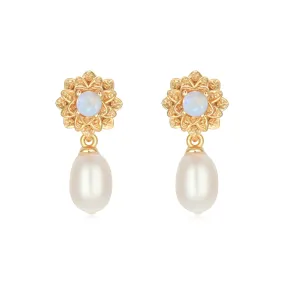 Opal & Freshwater Pearl Gold Earrings - Marigold