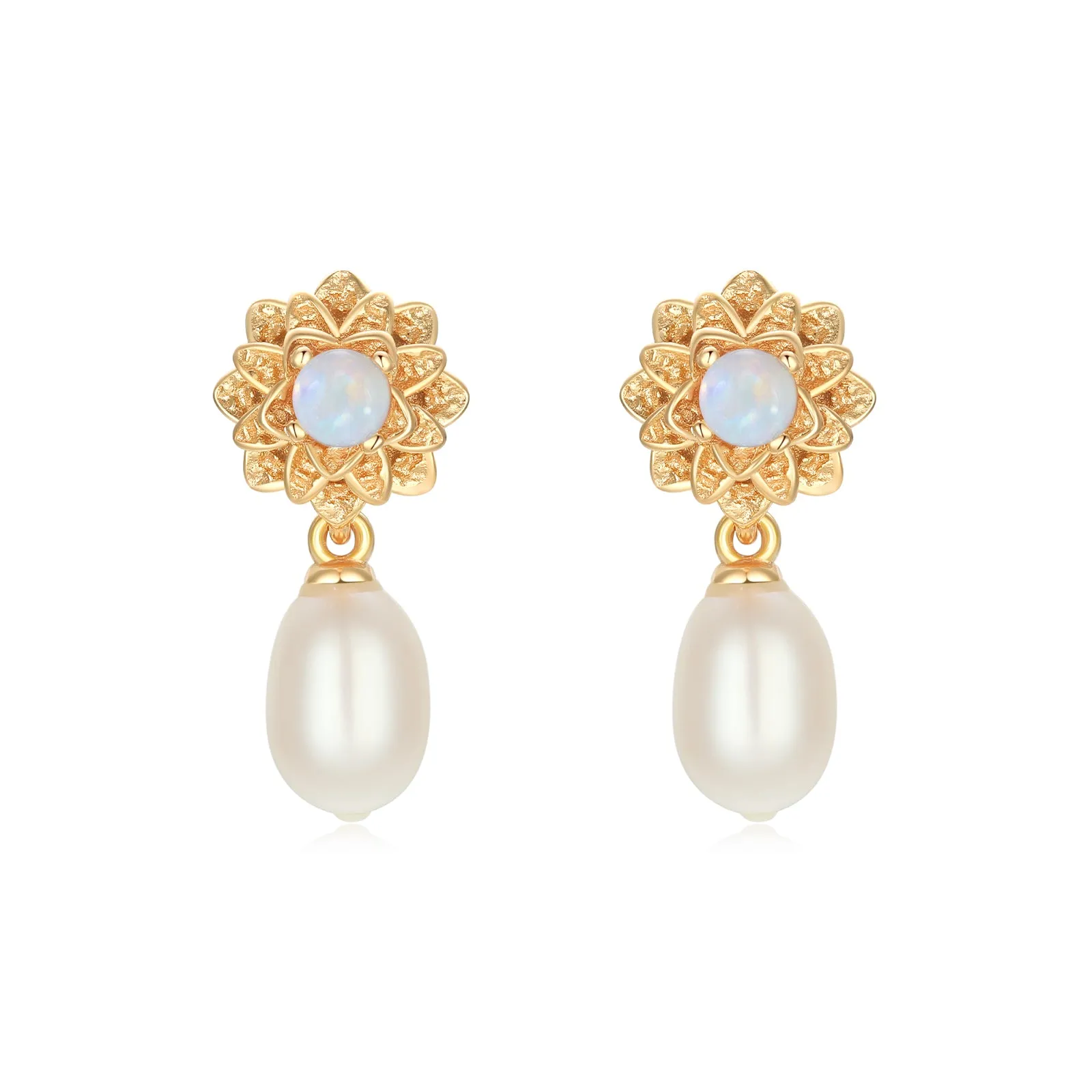 Opal & Freshwater Pearl Gold Earrings - Marigold