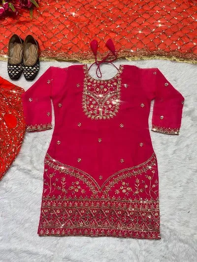 Orange & Pink Punjabi Dhoti Salwar Suit Set UK Next Day