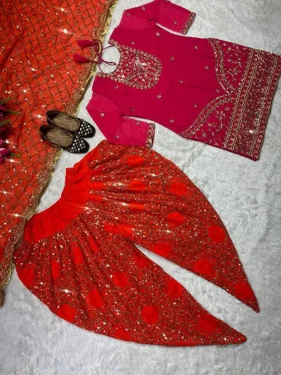 Orange & Pink Punjabi Dhoti Salwar Suit Set UK Next Day