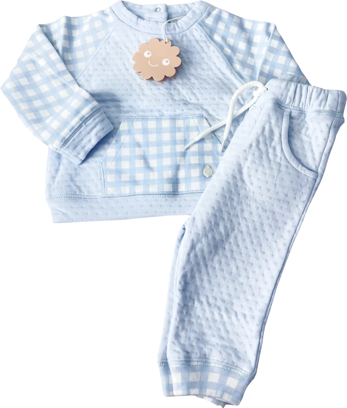 Patachou Blue Check Jersey 2-piece Set BNWT 3-6 Months