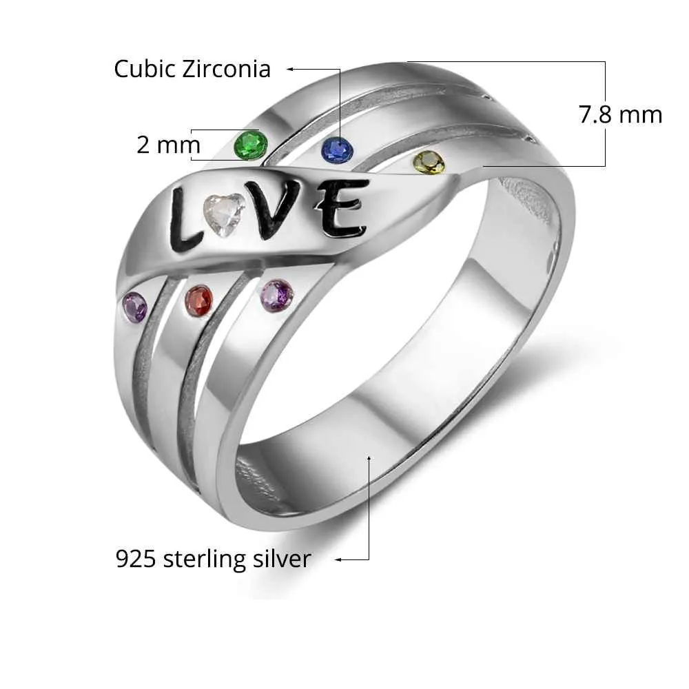 Personalized Custom Birthstone Sterling Silver Ring