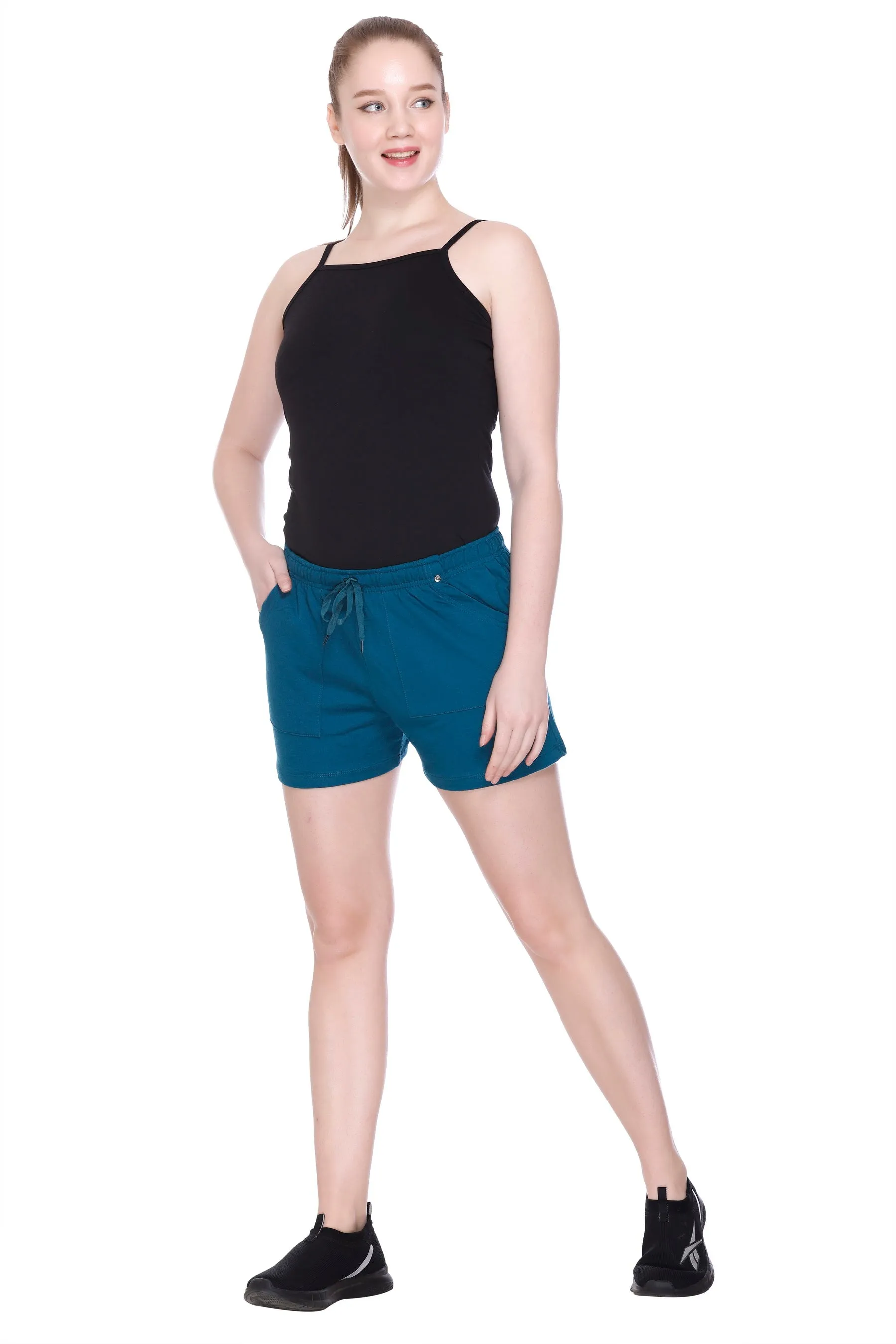 Plain Shorts For Women - Cotton Lounge Shorts(Combo of 3 - Pink/Teal/Wine)