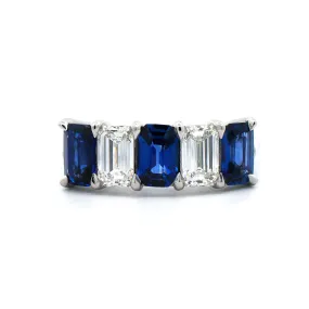 Platinum 5 Stone Sapphire and Diamond Band