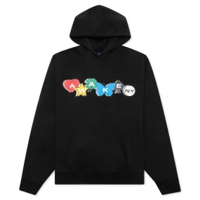 Printed Charm Logo Hoodie - Black