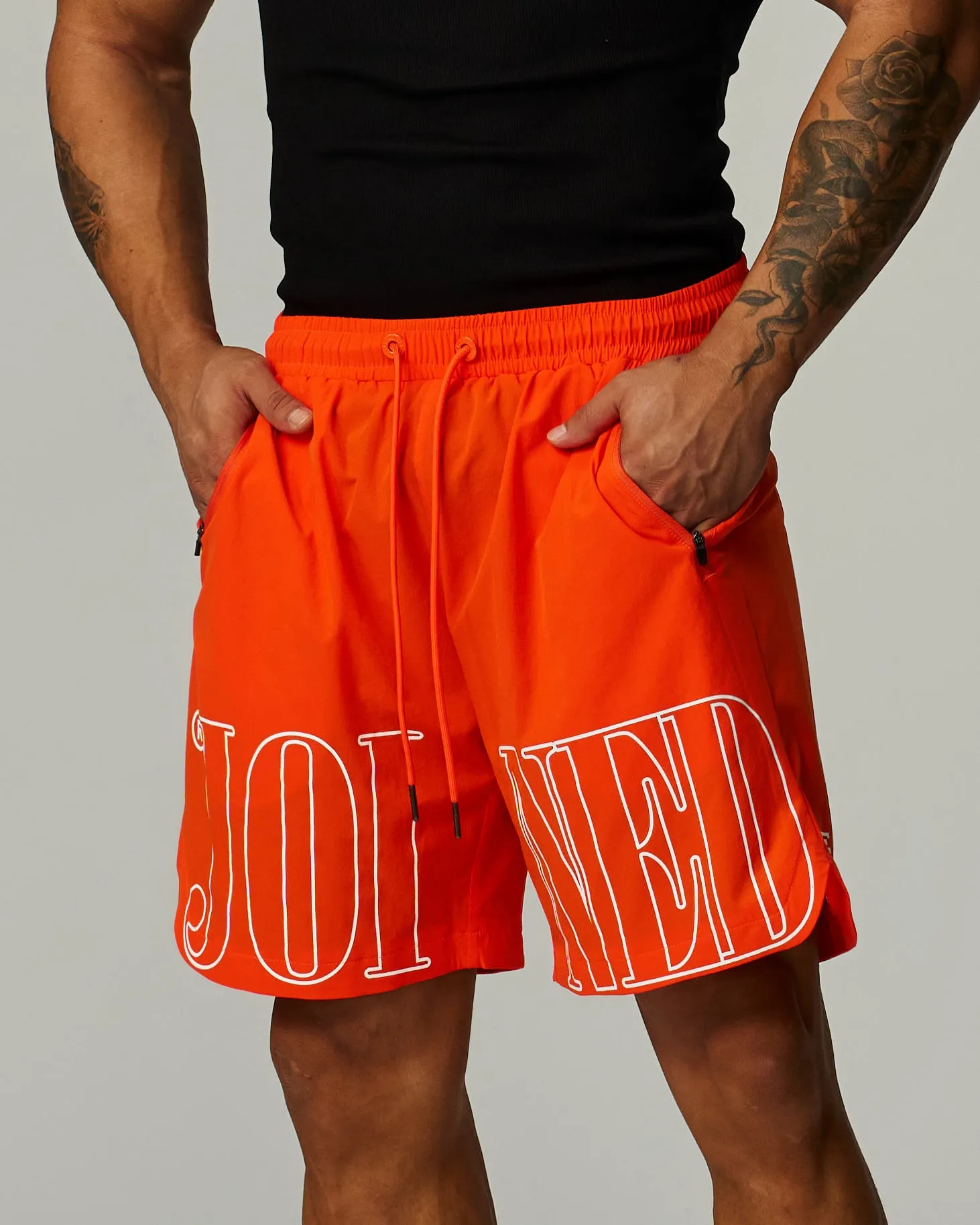 Quad Logo Side Slit Stretch Shorts