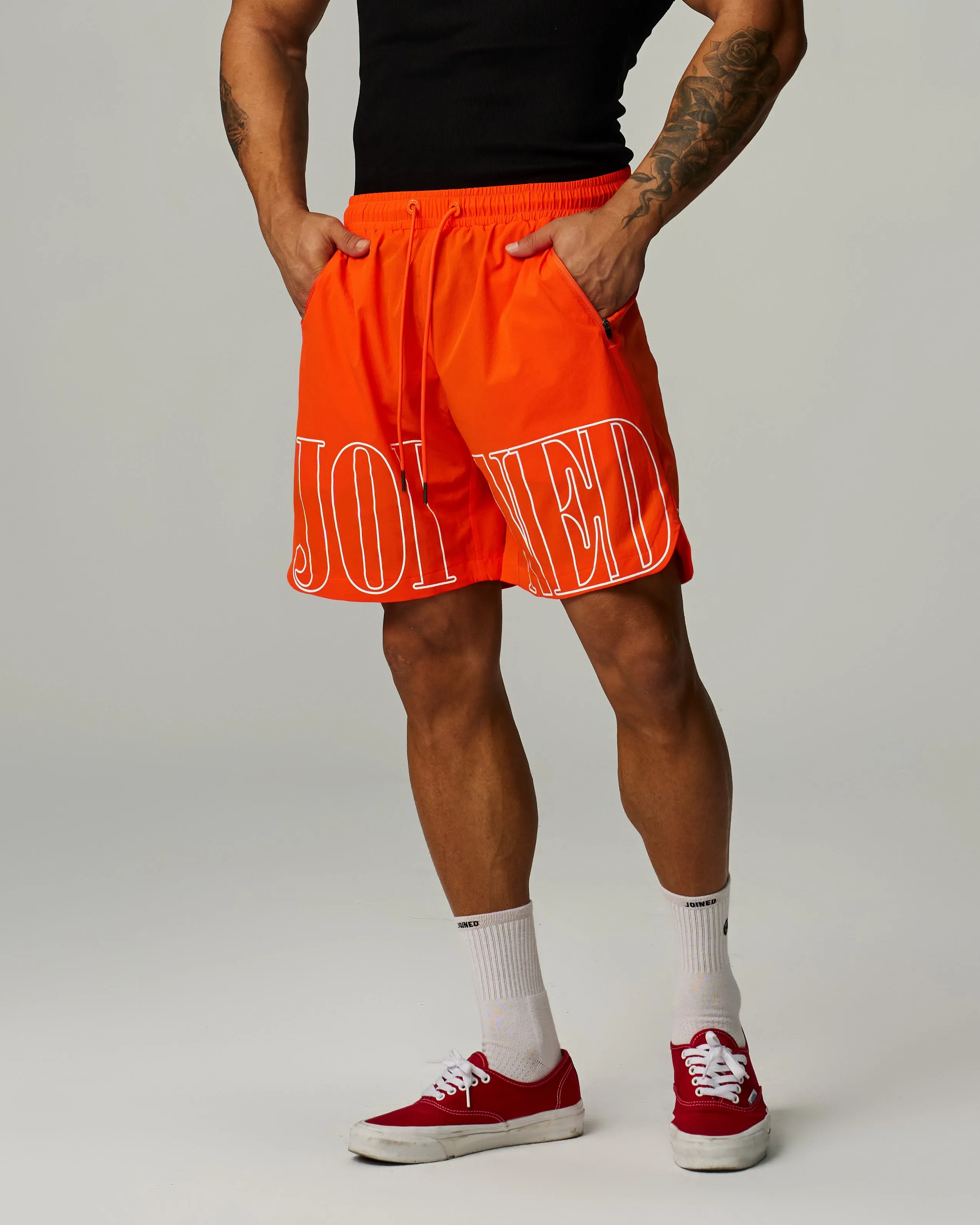 Quad Logo Side Slit Stretch Shorts