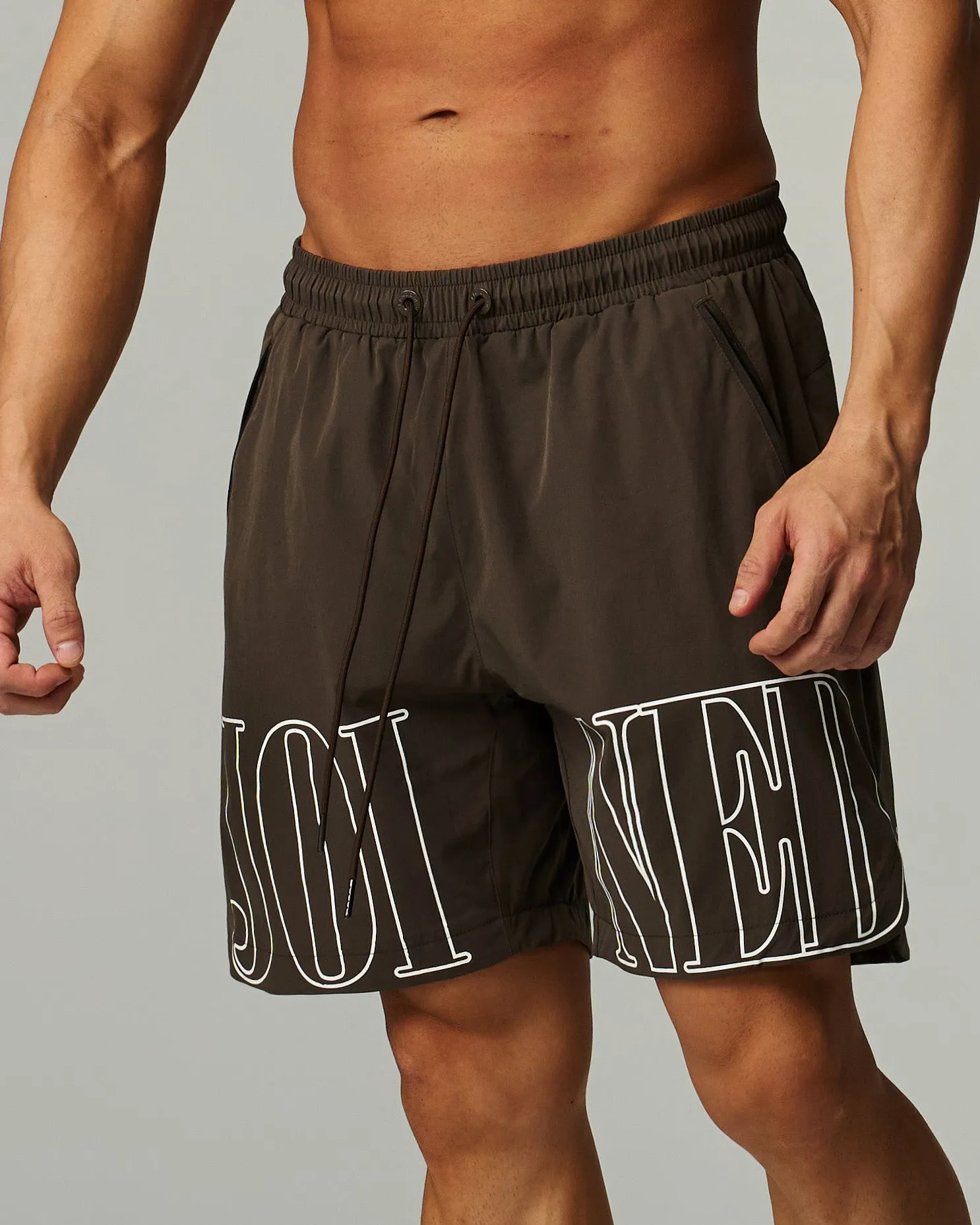 Quad Logo Side Slit Stretch Shorts