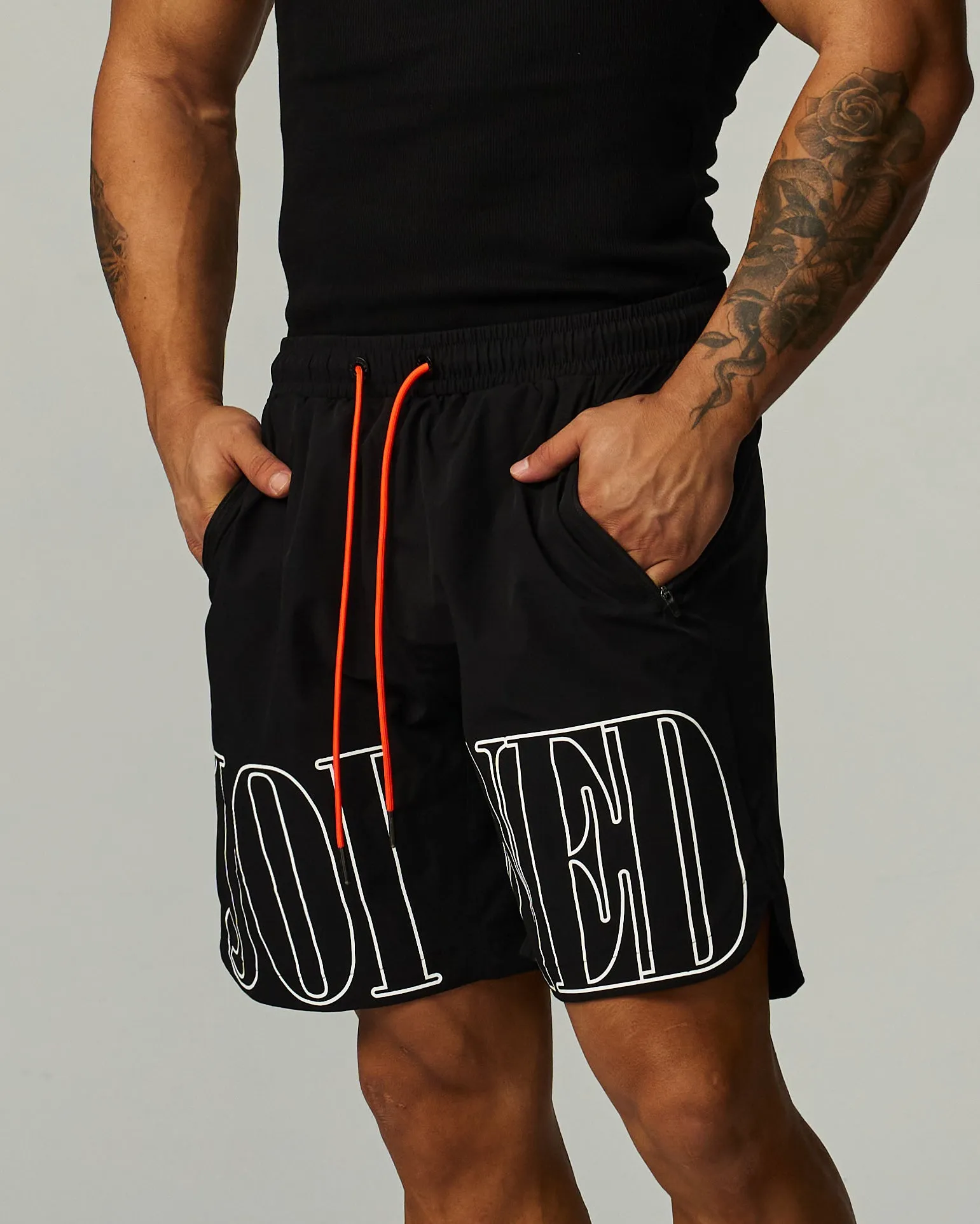 Quad Logo Side Slit Stretch Shorts