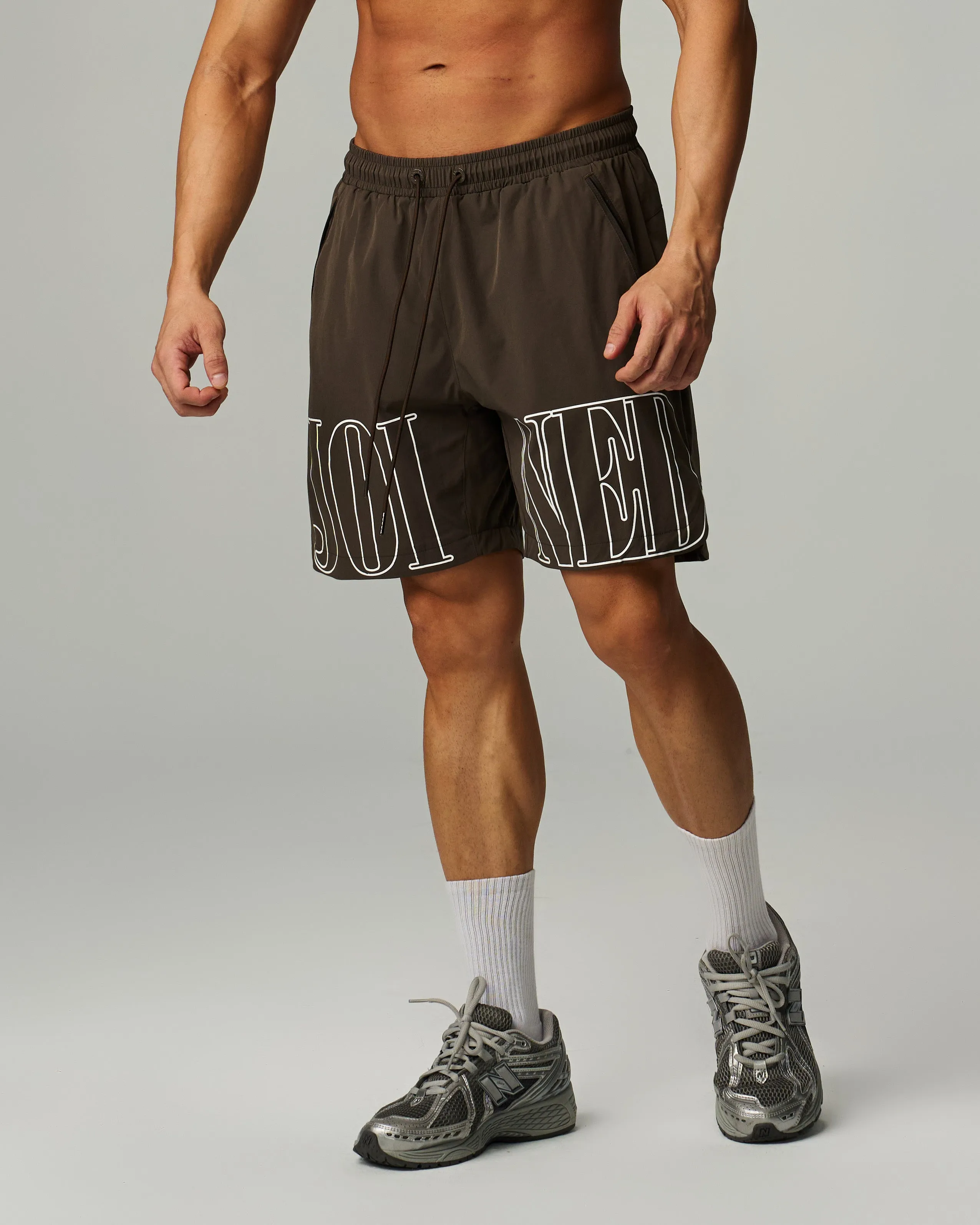 Quad Logo Side Slit Stretch Shorts