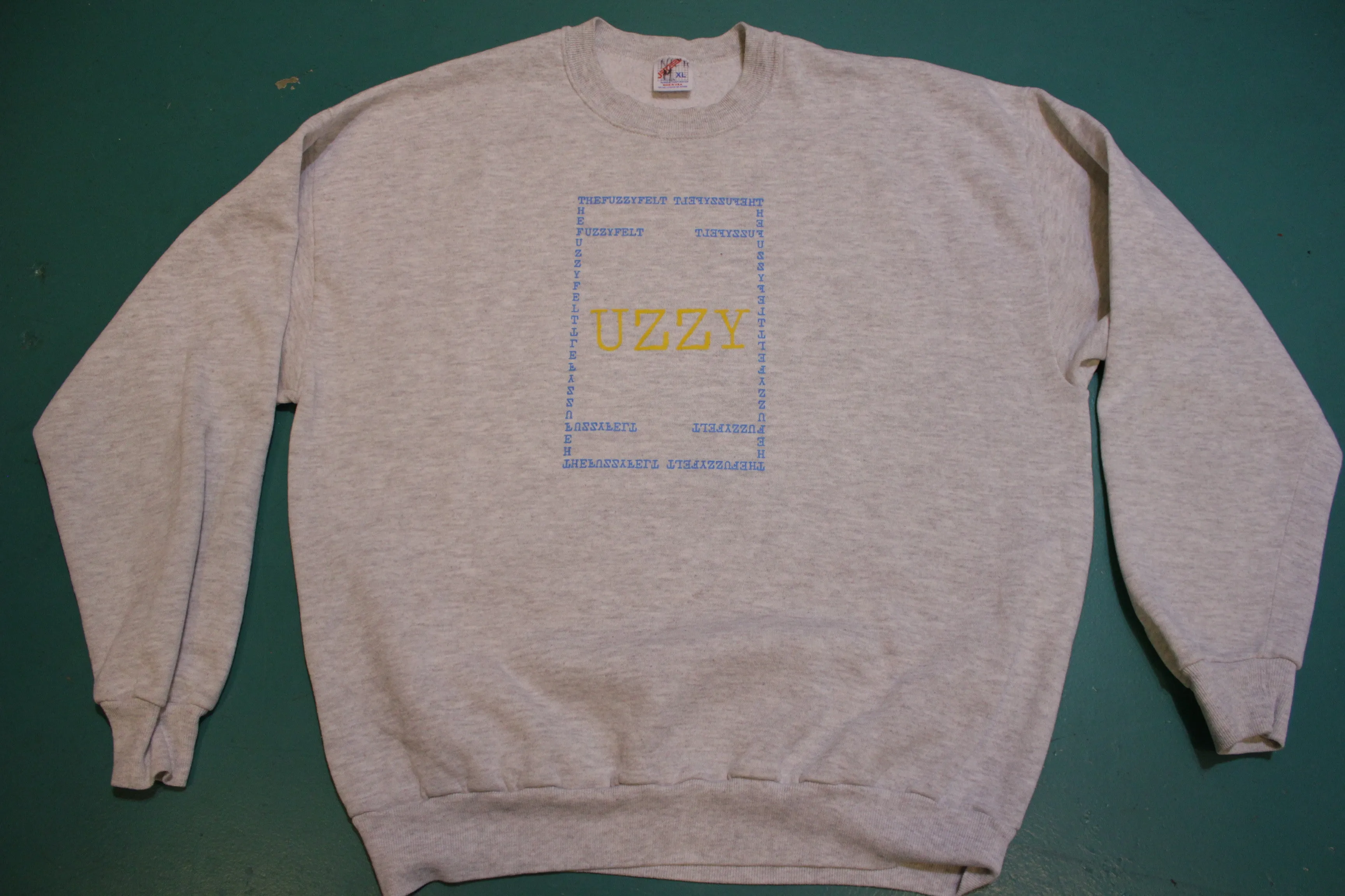 "UZZY" Fuzzy Felt Custom Hand Printed Logo On Authentic Vintage Sweatshirt