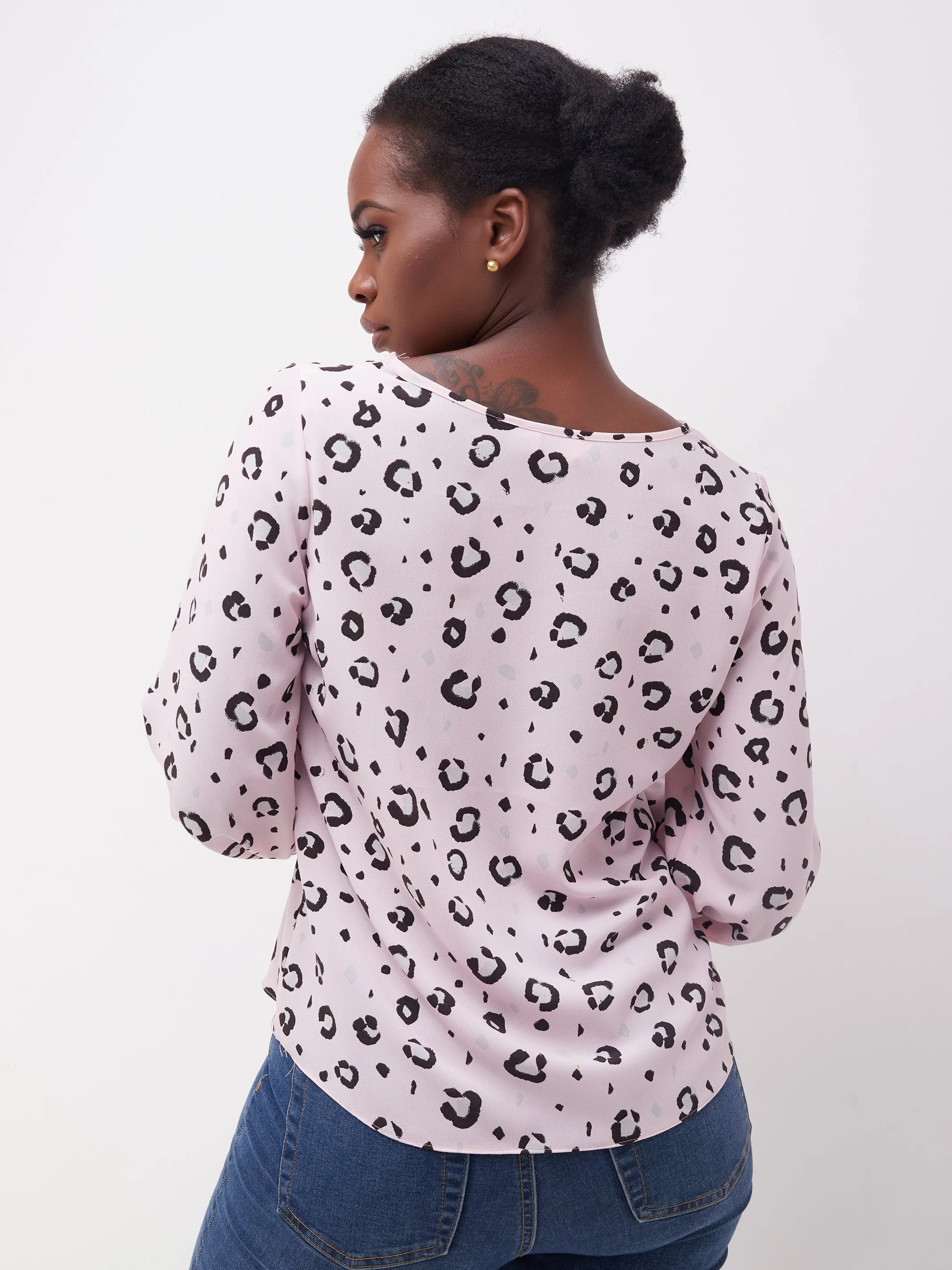 Safari Basic Bishop Sleeve Top - Pink Cheetah Print