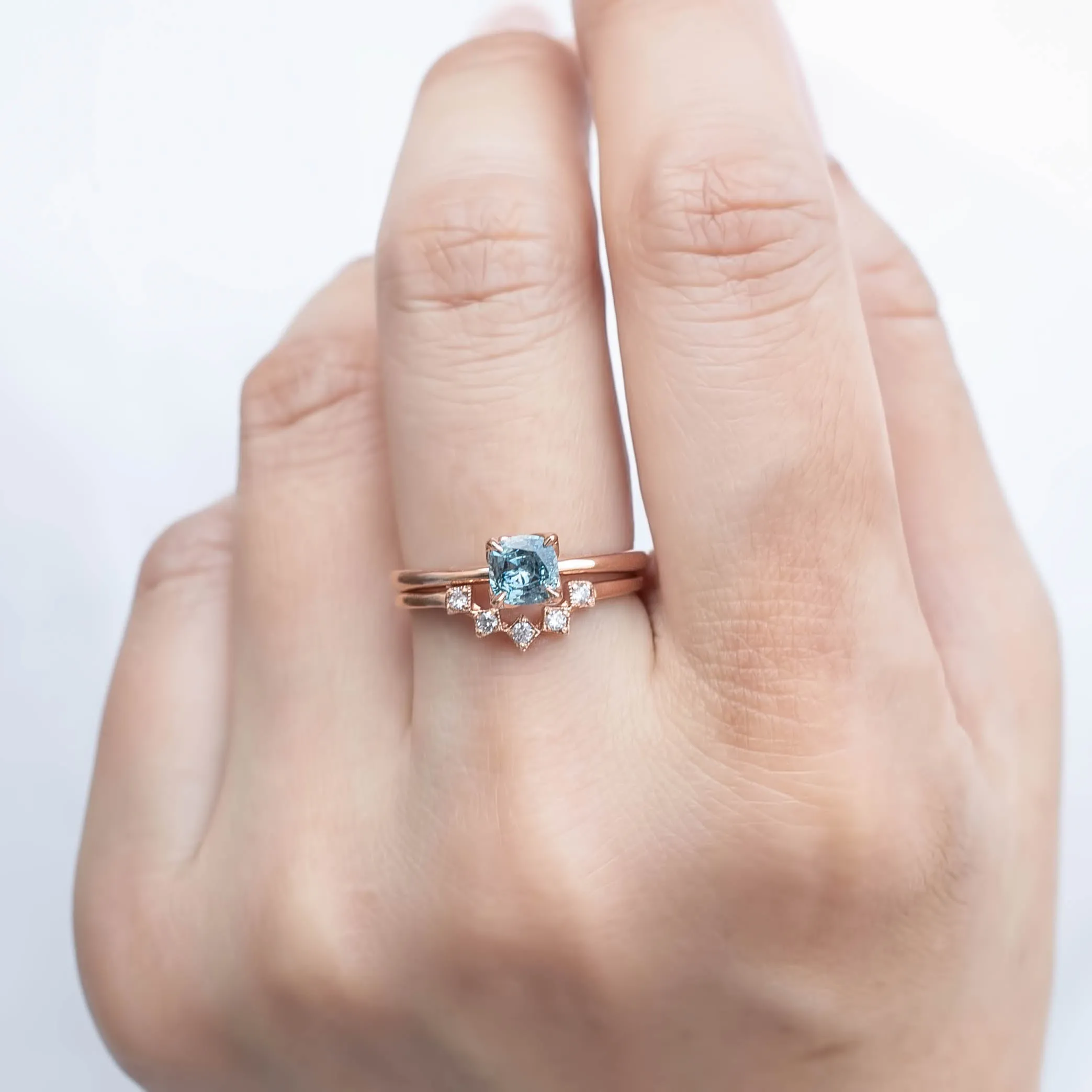 Sara Ring - 5mm 0.70ct Light Blue Montana Sapphire, 14k rose gold