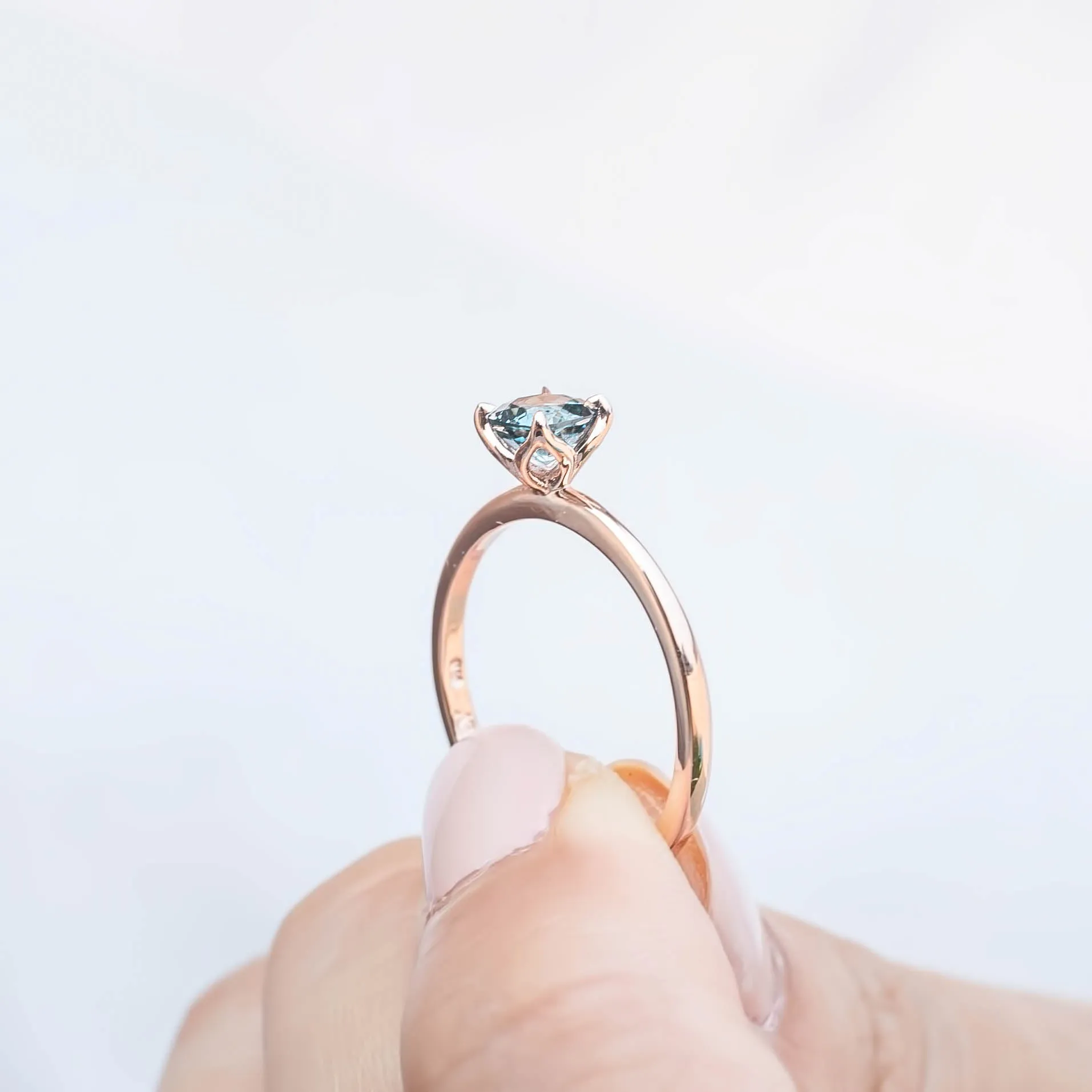 Sara Ring - 5mm 0.70ct Light Blue Montana Sapphire, 14k rose gold