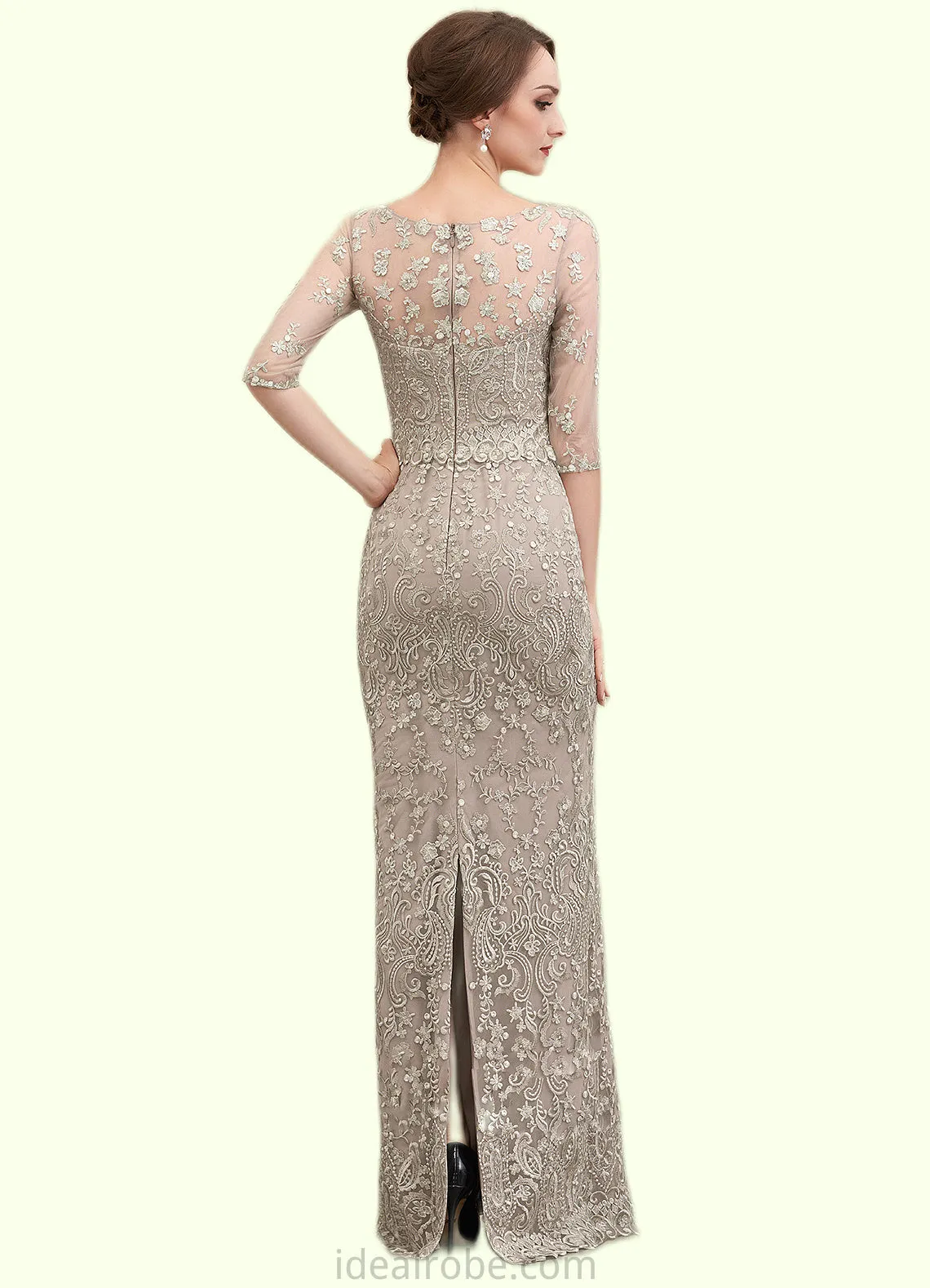 Scarlett Sheath/Column Scoop Neck Sweep Train Chiffon Lace Mother of the Bride Dress STK126P0014716