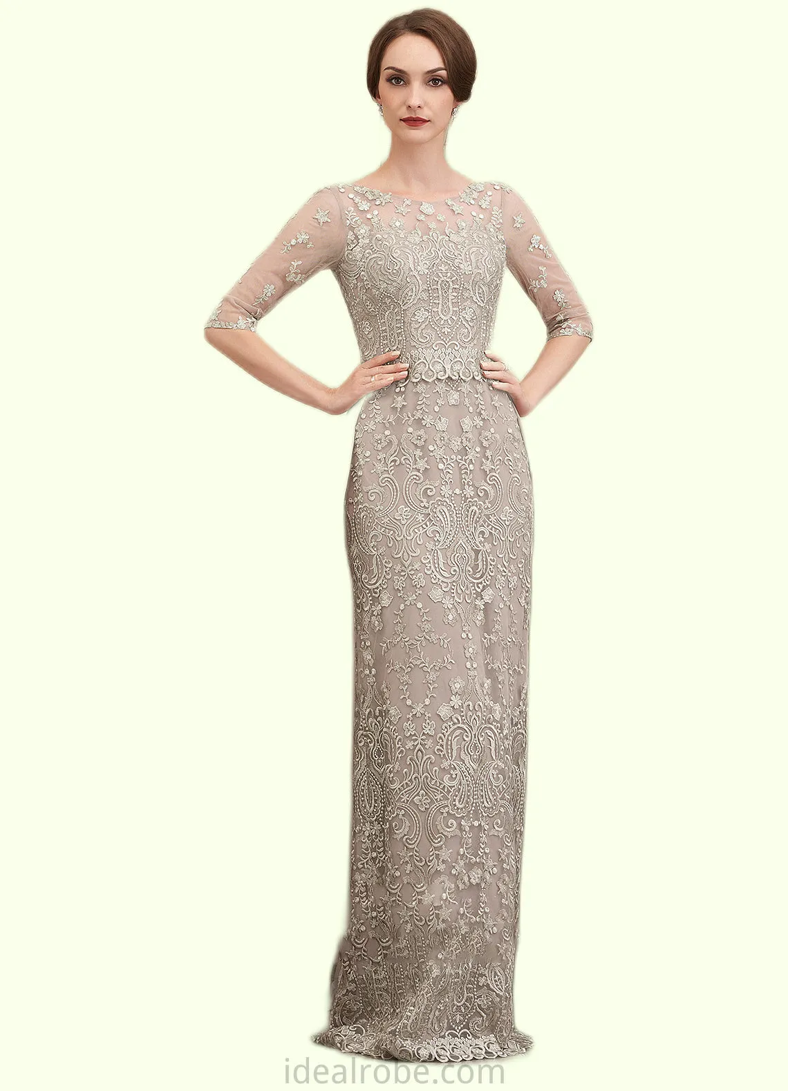 Scarlett Sheath/Column Scoop Neck Sweep Train Chiffon Lace Mother of the Bride Dress STK126P0014716