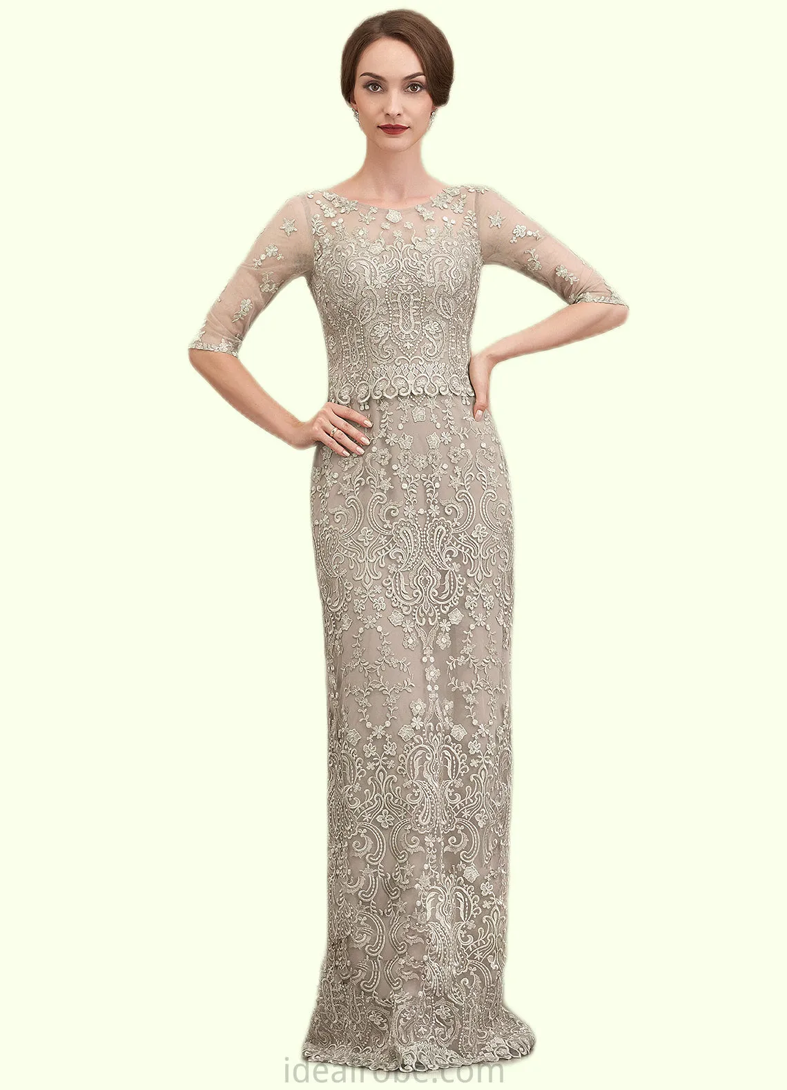 Scarlett Sheath/Column Scoop Neck Sweep Train Chiffon Lace Mother of the Bride Dress STK126P0014716