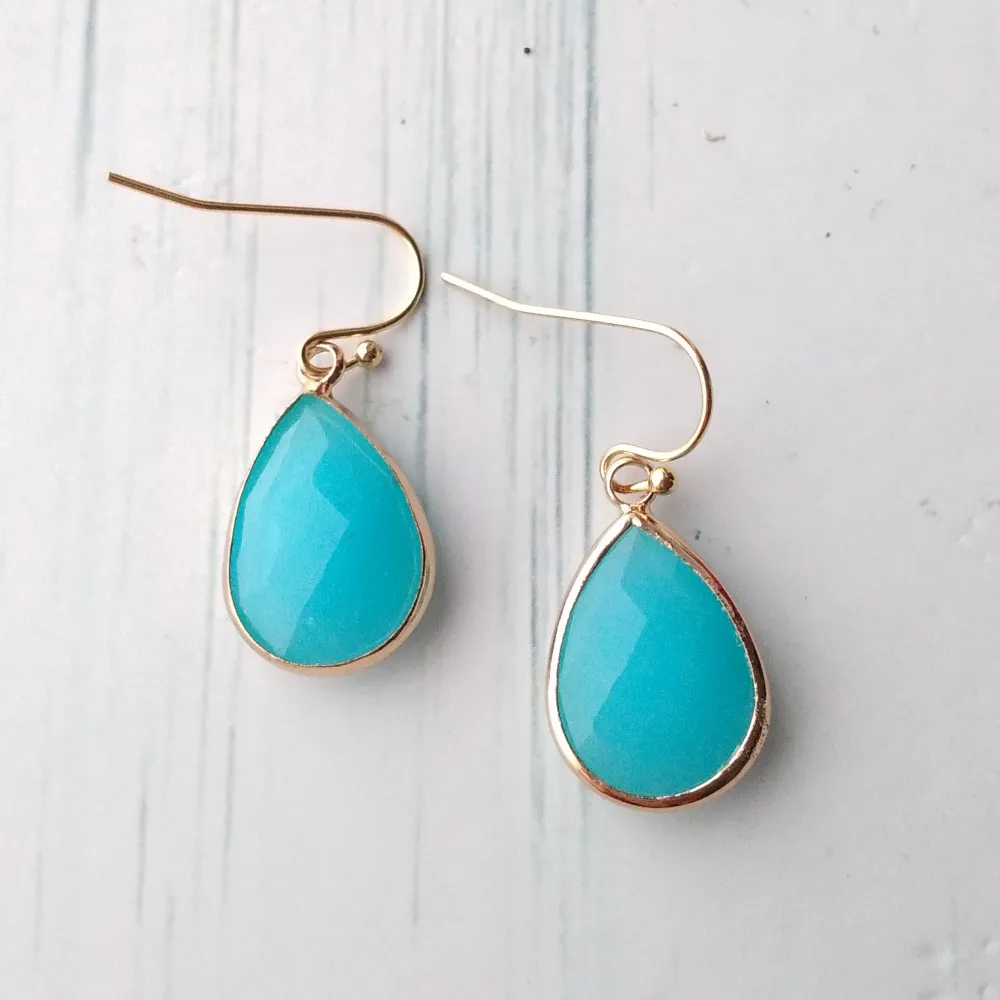 Seafoam Green Chalcedony Single Drop Hook Earrings