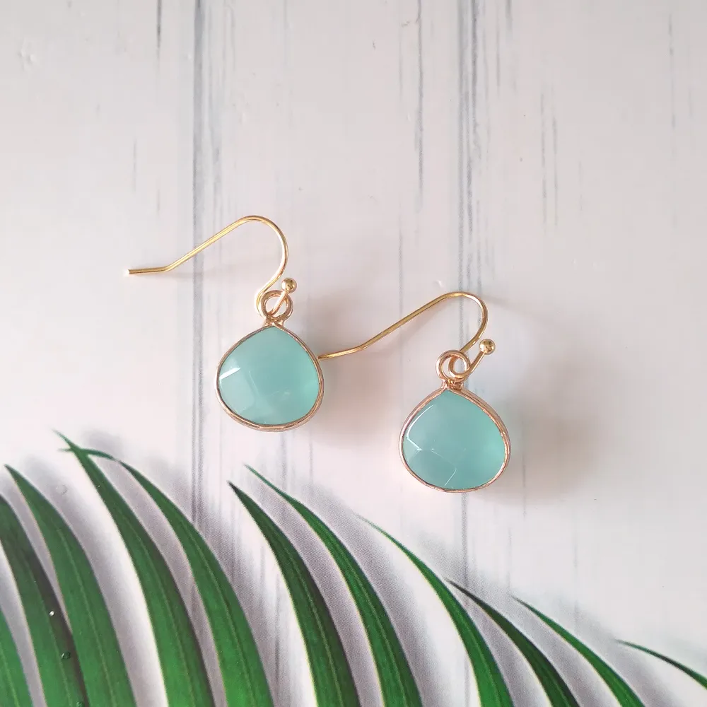 Seafoam Green Chalcedony Single Drop Hook Earrings