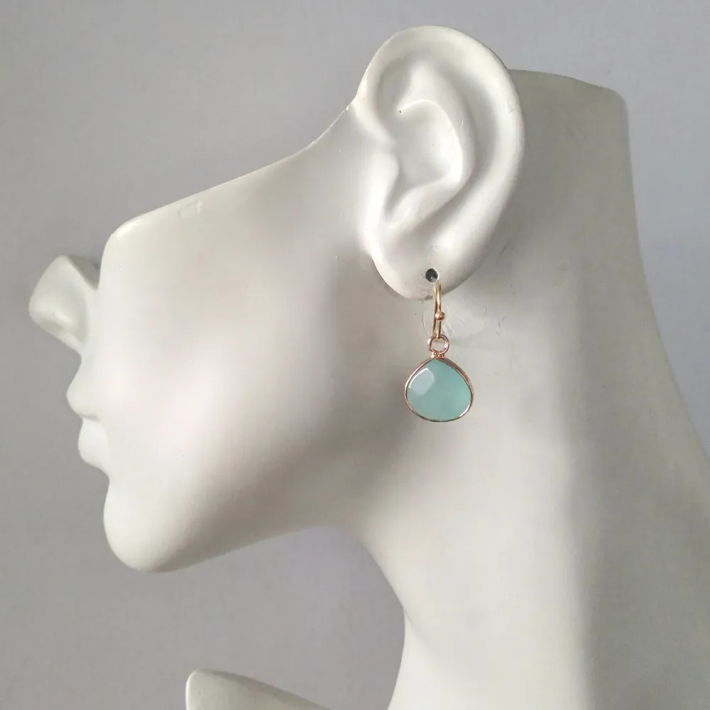 Seafoam Green Chalcedony Single Drop Hook Earrings