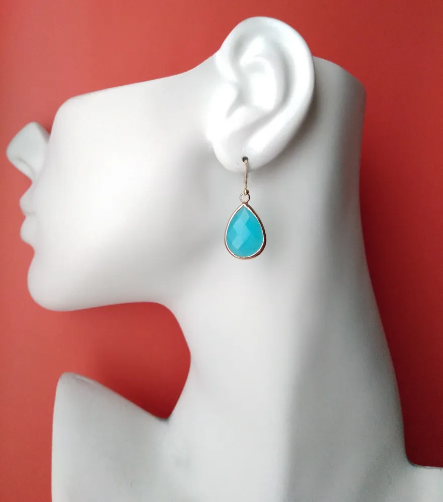 Seafoam Green Chalcedony Single Drop Hook Earrings