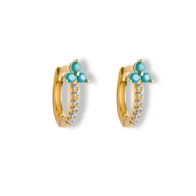 Silver 18k gold plated turquoise flower huggie hoops