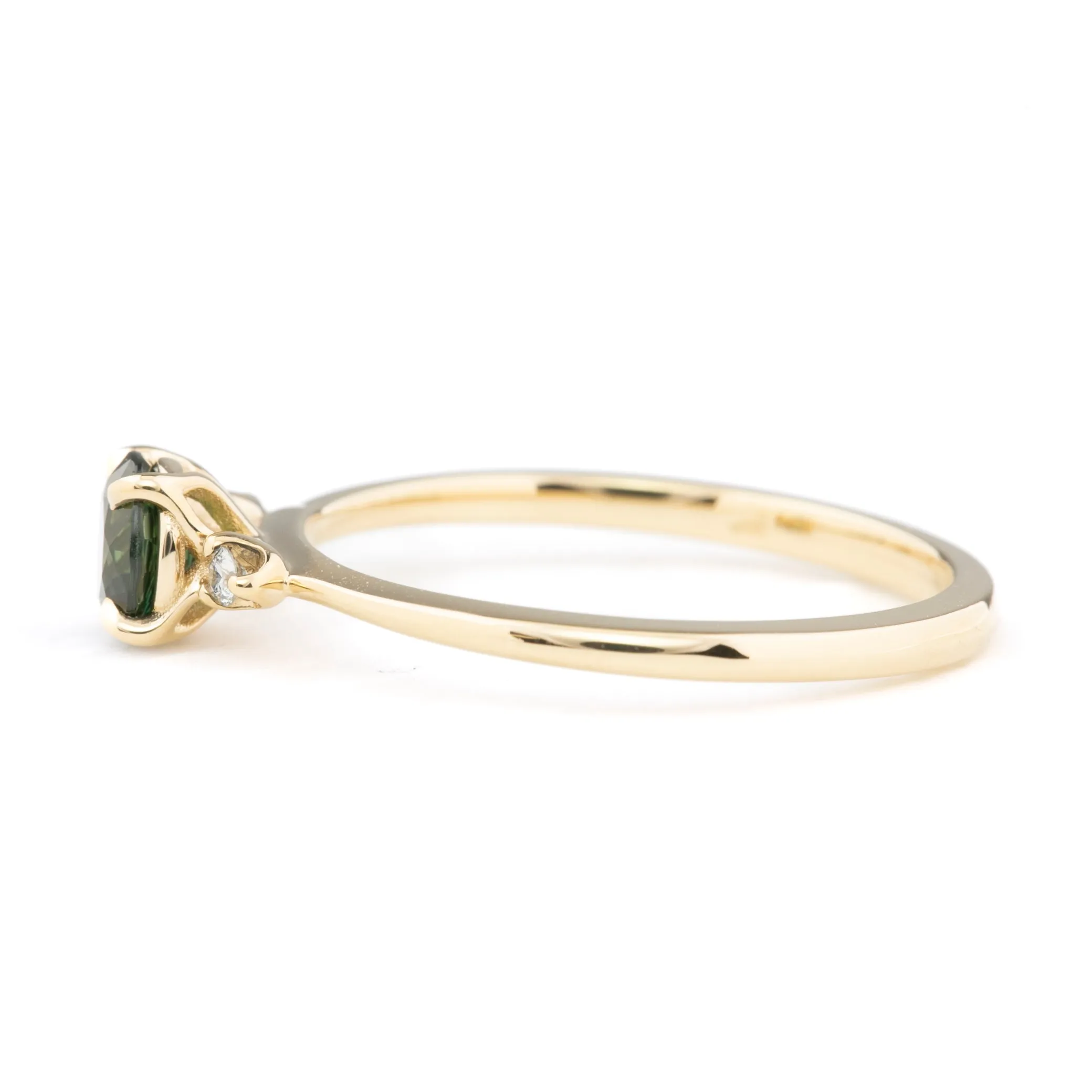 Sofia Ring 4.75mm 0.55ct Queensland Round Green Sapphire, 14k Yellow Gold