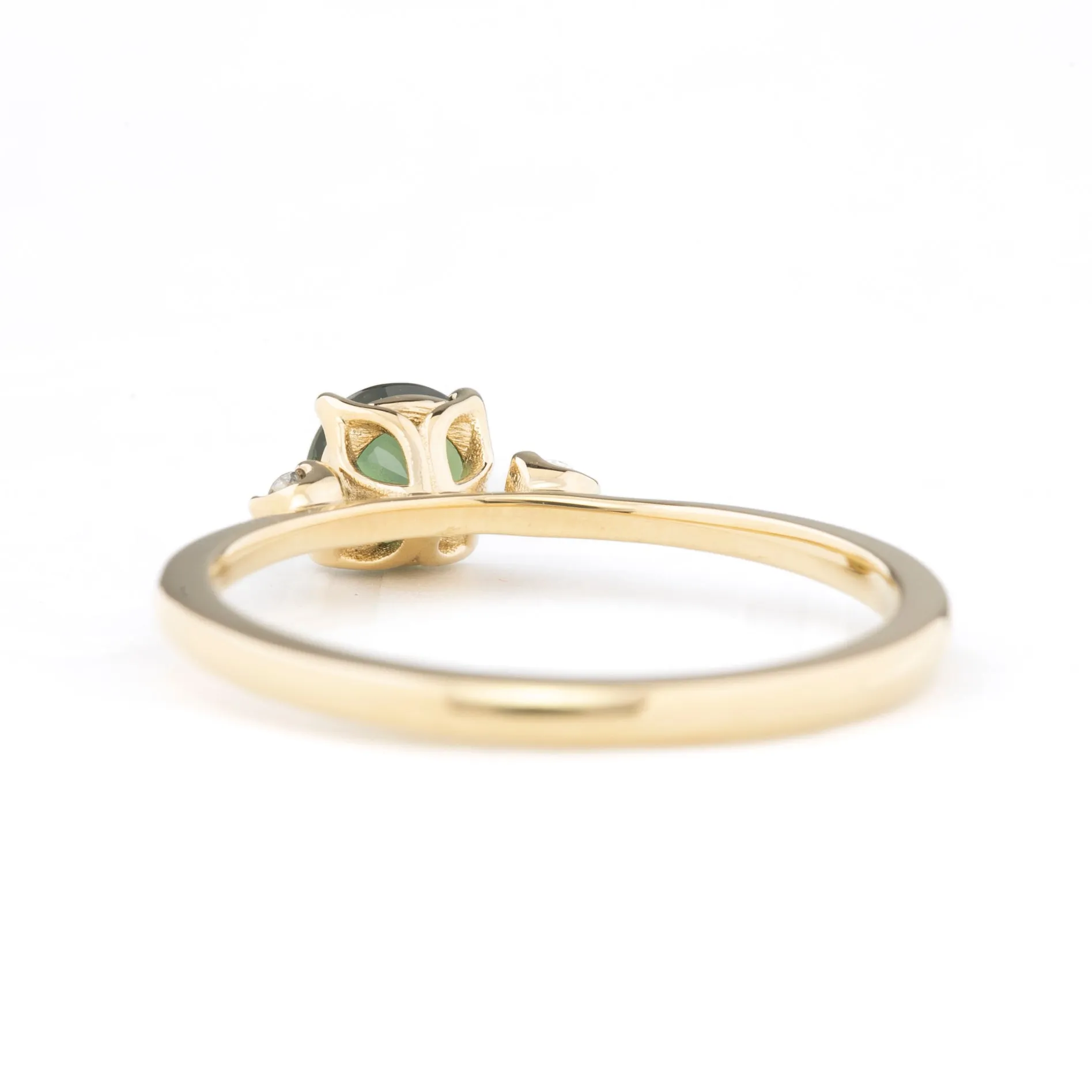 Sofia Ring 4.75mm 0.55ct Queensland Round Green Sapphire, 14k Yellow Gold