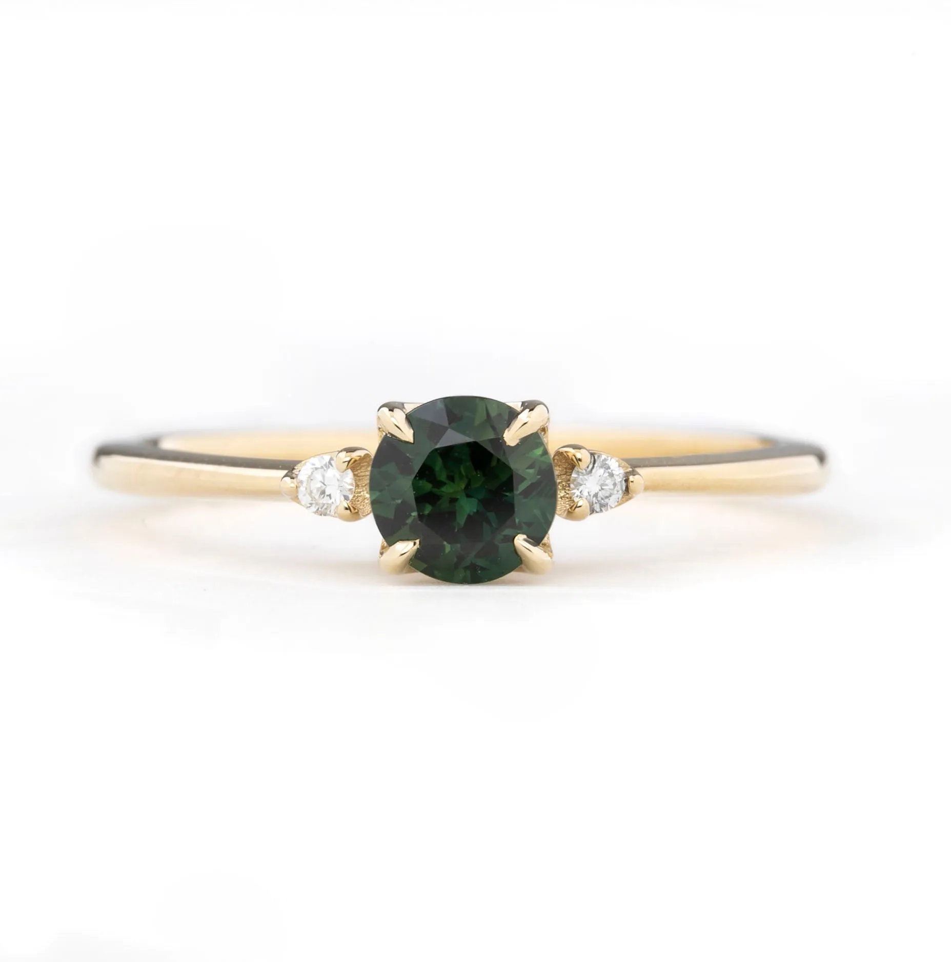 Sofia Ring 4.75mm 0.55ct Queensland Round Green Sapphire, 14k Yellow Gold