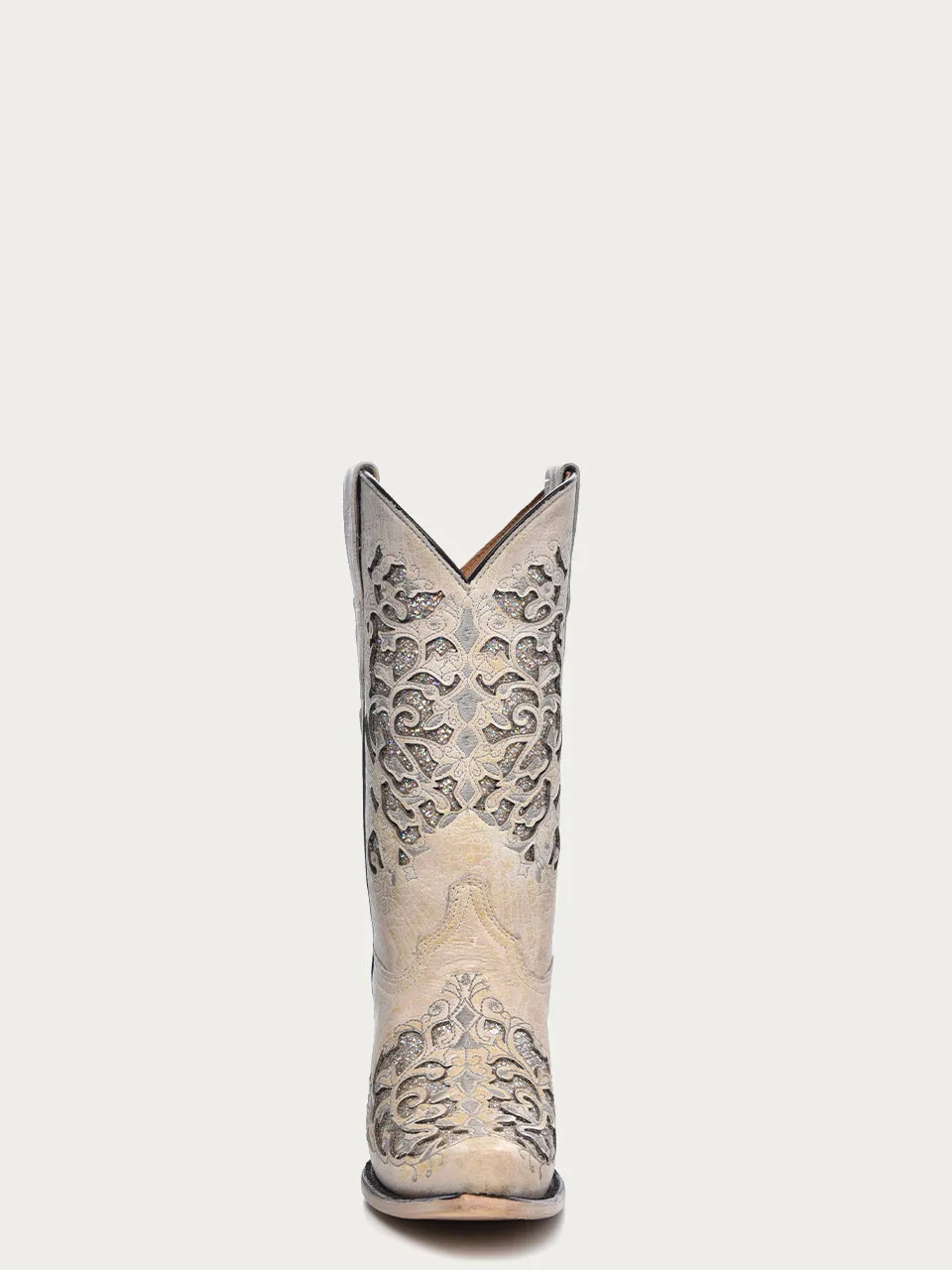 T0021 - TEEN'S WHITE GLITTERED INLAY SNIP TOE COWBOY BOOT