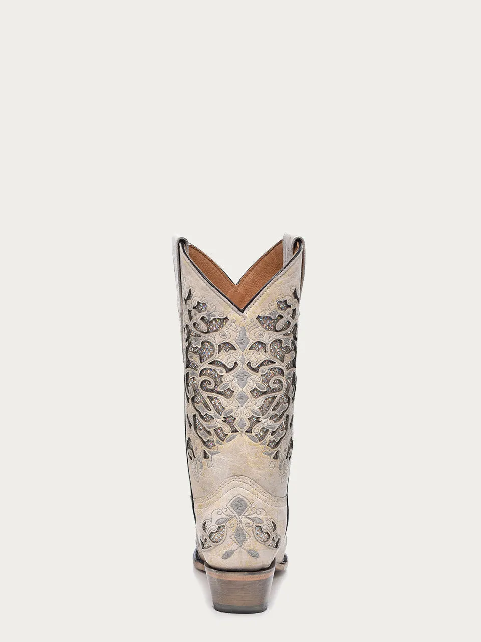 T0021 - TEEN'S WHITE GLITTERED INLAY SNIP TOE COWBOY BOOT