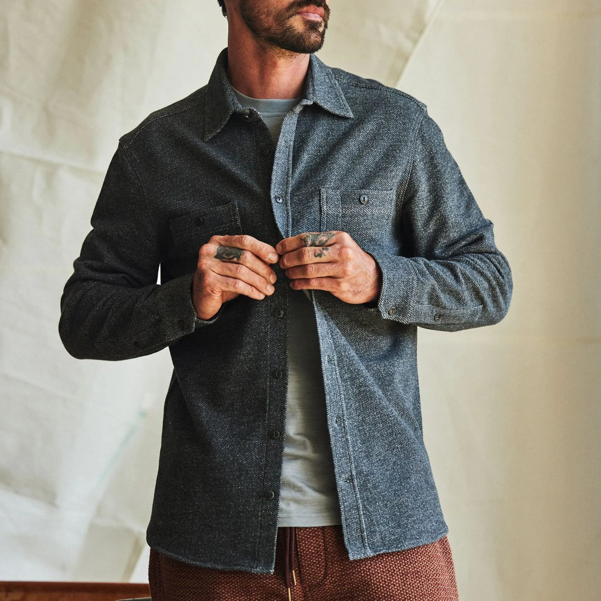 The Utility Shirt in Navy French Terry Twill Knit