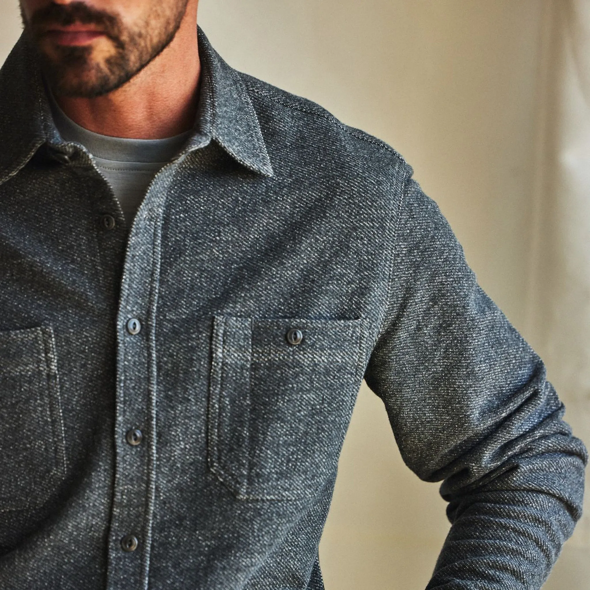 The Utility Shirt in Navy French Terry Twill Knit