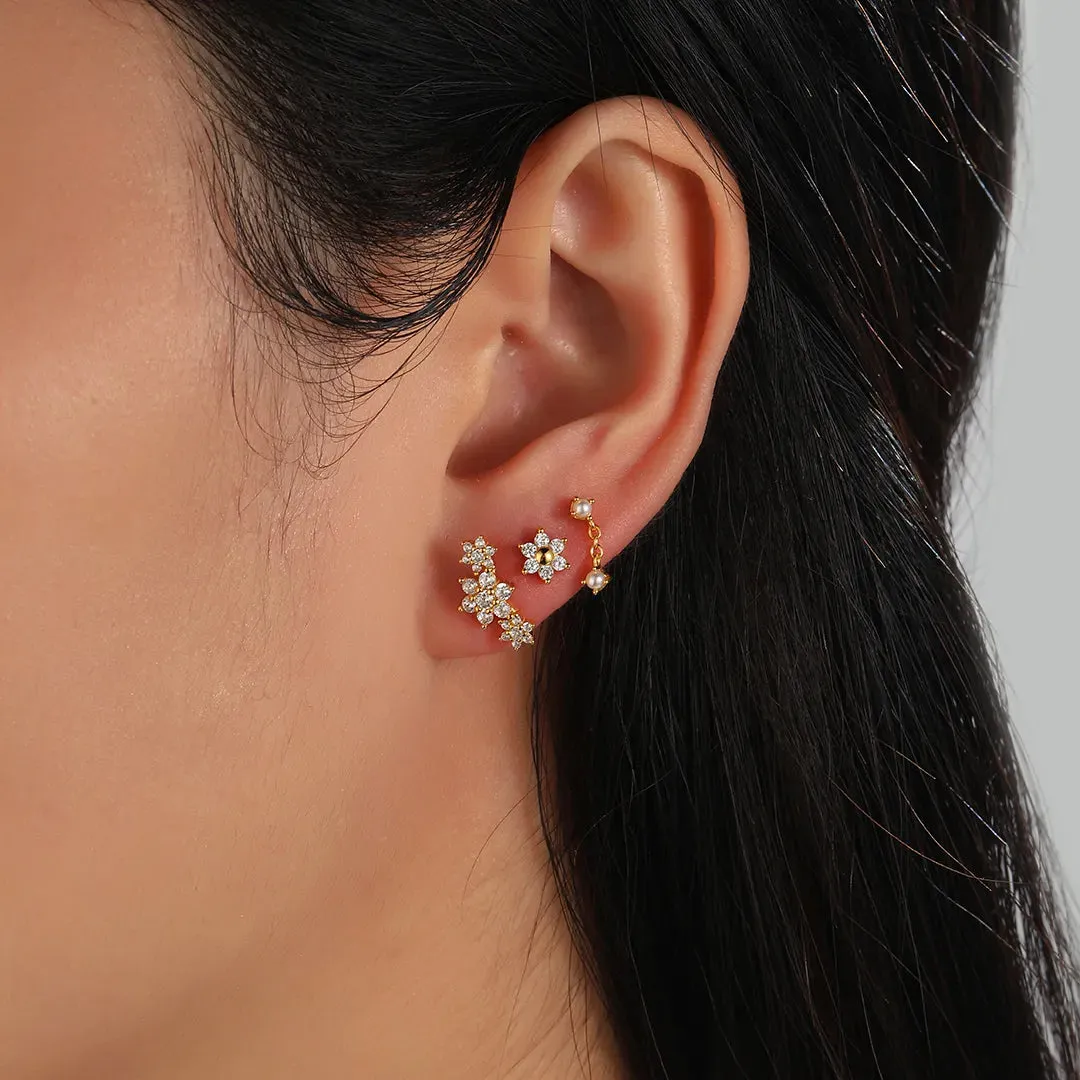 Triple Blooming Flower Flat Back Stud Earring (18G)