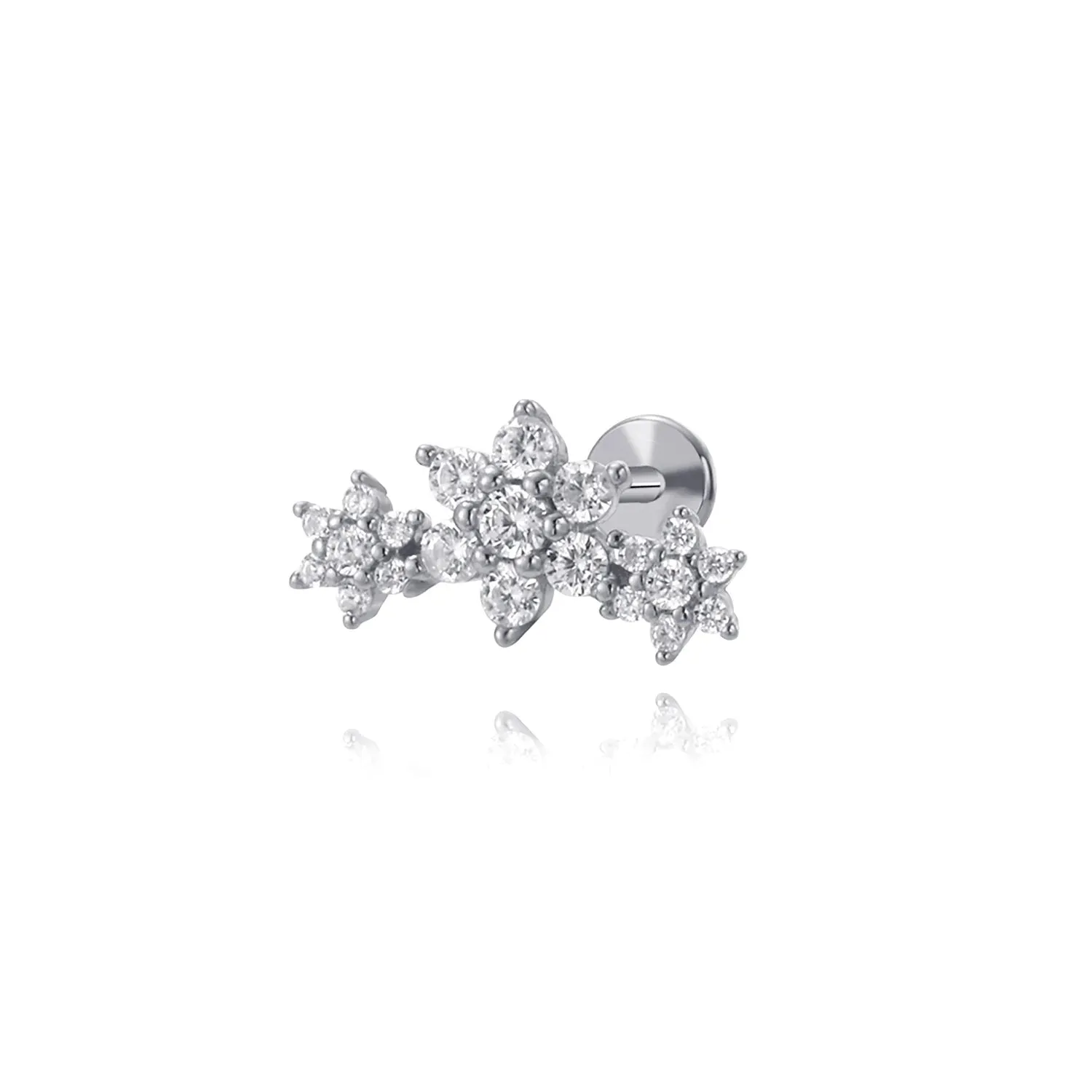 Triple Blooming Flower Flat Back Stud Earring (18G)