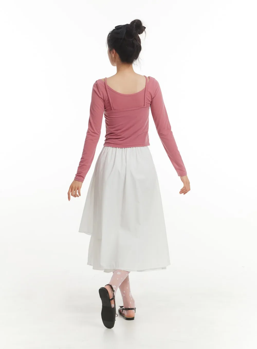 Unbalanced Cotton Midi Skirt OM406