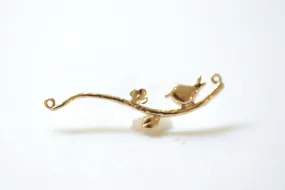 Vermeil Gold Wholesale Branch Bird Connector - 18k gold plated over sterling silver, Gold Branch Bird Charm Link Spacer, Gold Bird Charm, Gold Leaf