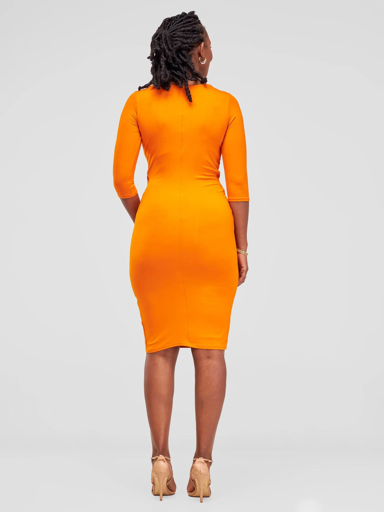 Vivo Basic Side Twist Knee Length Dress - Orange