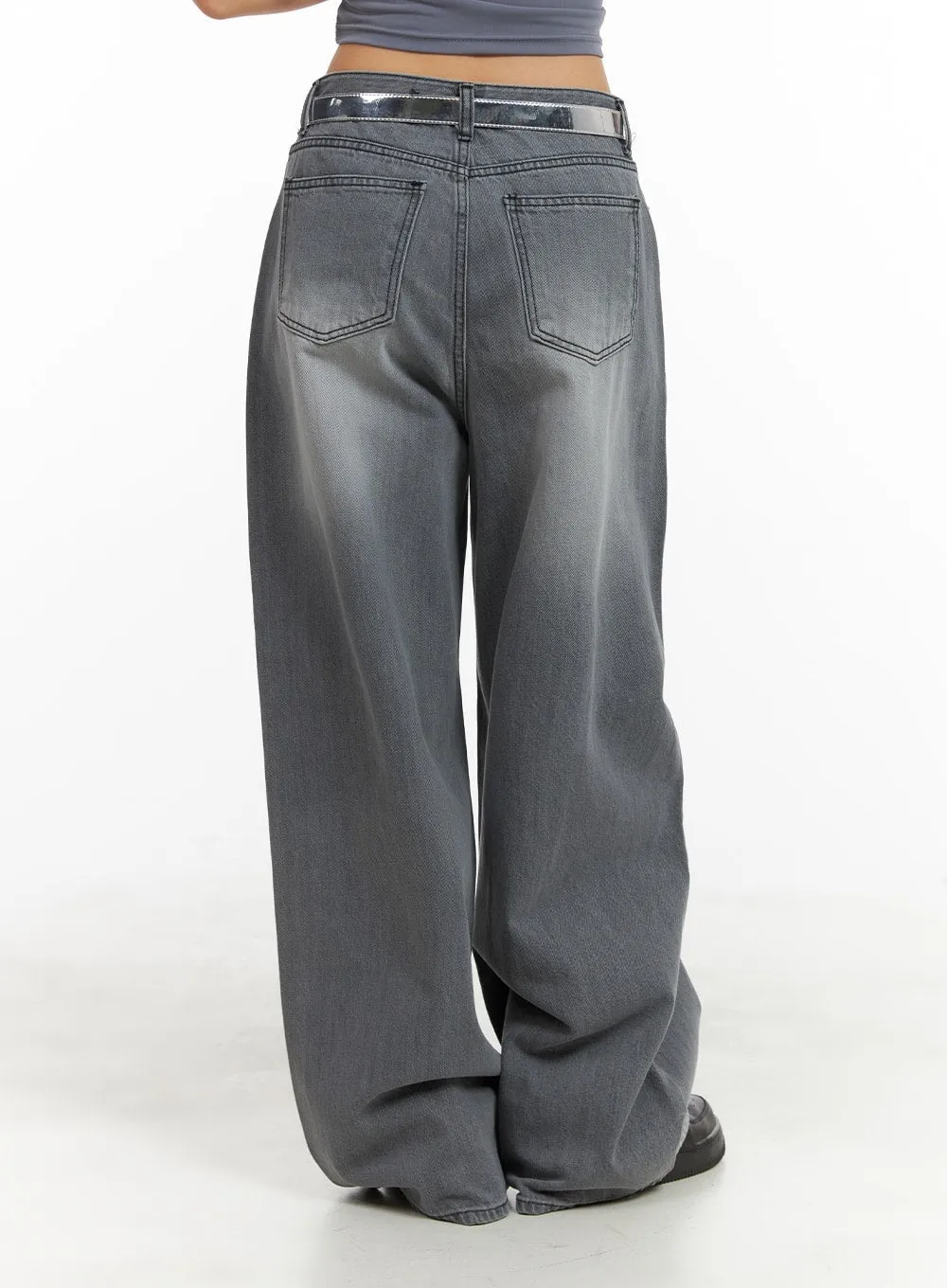 Washed Cotton Baggy Jeans CA416