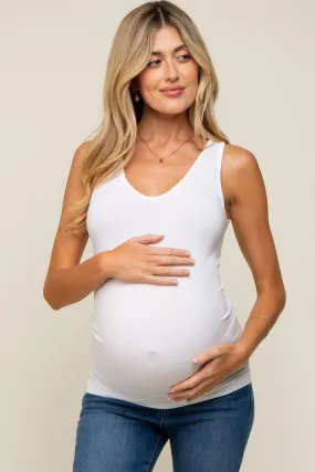 White Basic V-Neck Seamless Maternity Tank